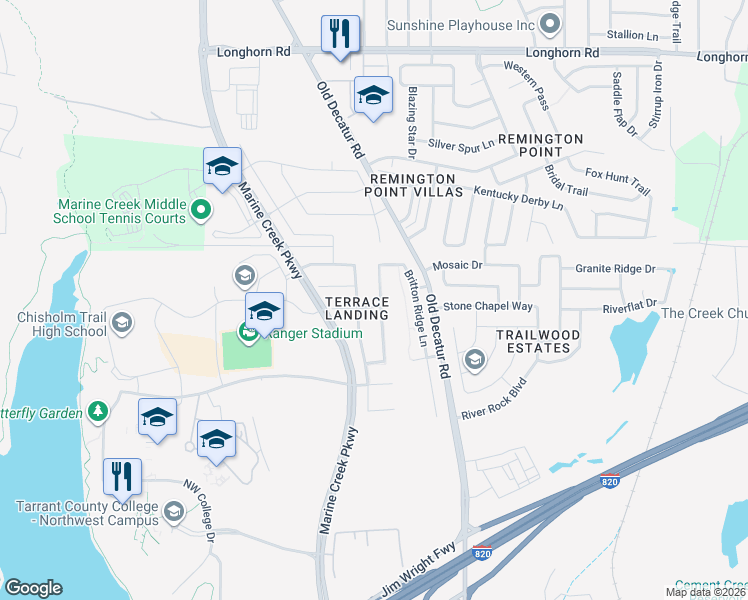 map of restaurants, bars, coffee shops, grocery stores, and more near 5309 Austin Ridge Drive in Fort Worth