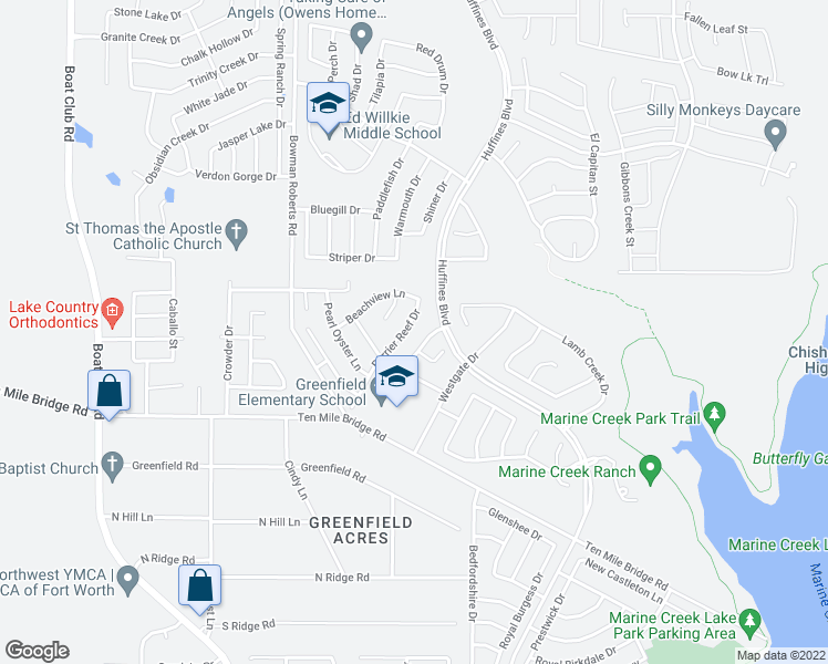 map of restaurants, bars, coffee shops, grocery stores, and more near 5832 Barrier Reef Drive in Fort Worth