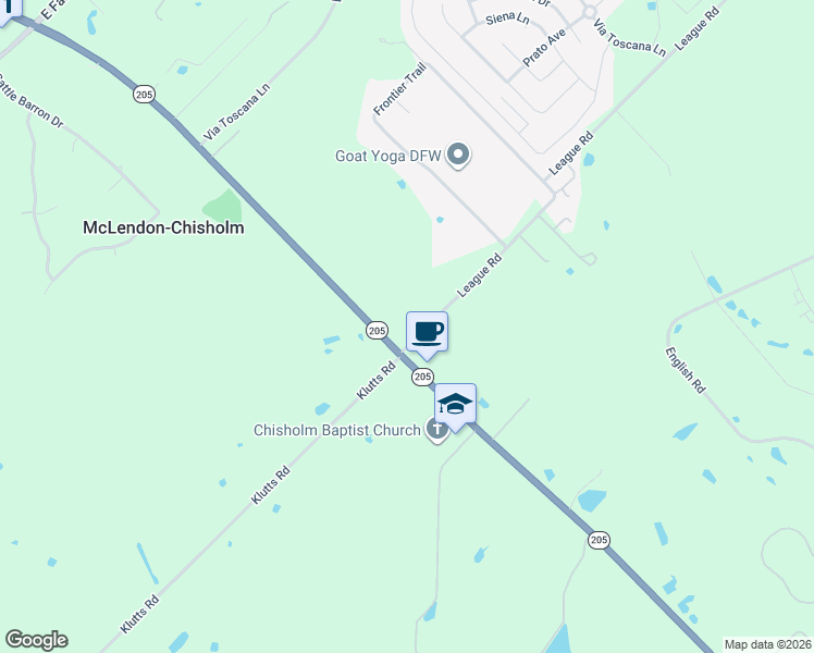 map of restaurants, bars, coffee shops, grocery stores, and more near 1171 State Highway 205 in Rockwall