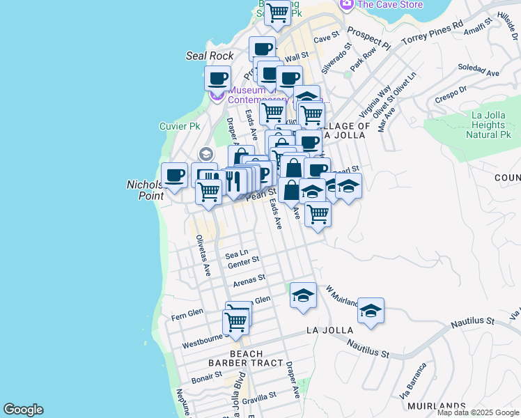 map of restaurants, bars, coffee shops, grocery stores, and more near 7445-47 Draper Avenue in San Diego