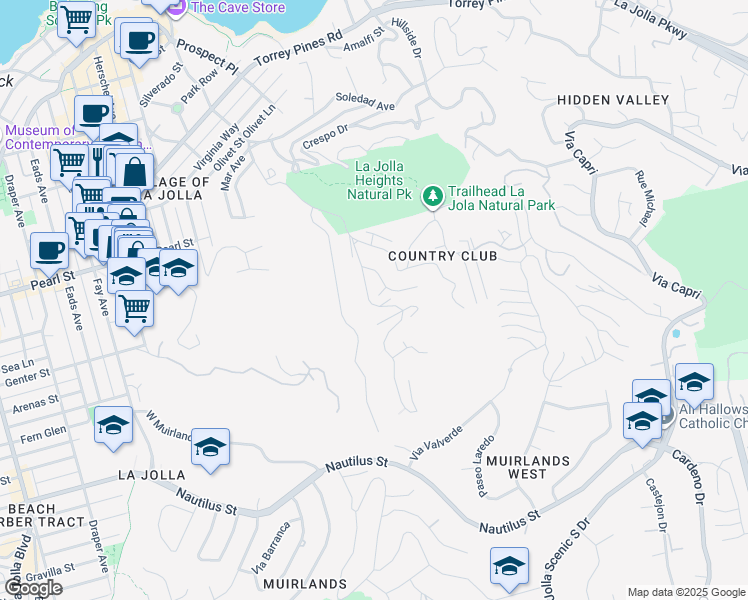 map of restaurants, bars, coffee shops, grocery stores, and more near 7258 Carrizo Drive in San Diego