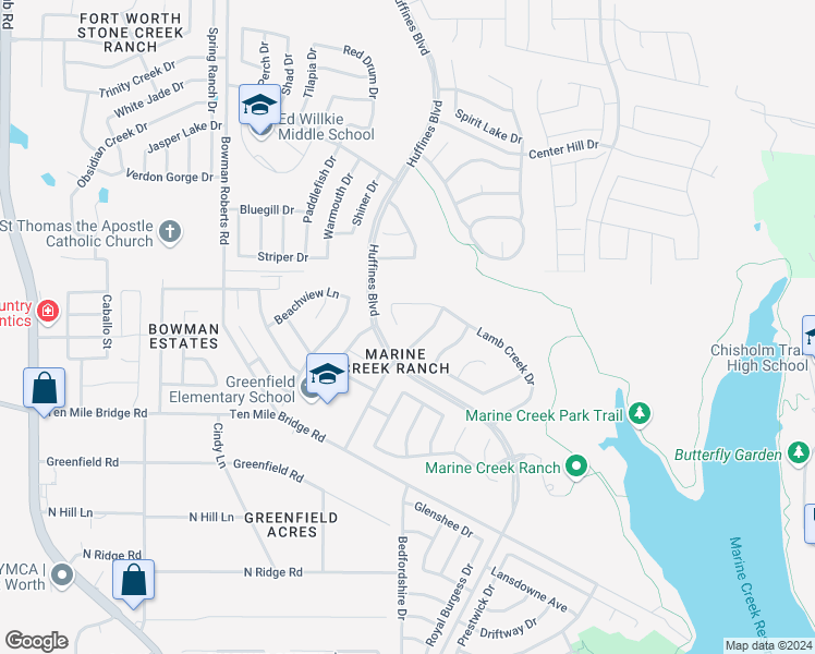 map of restaurants, bars, coffee shops, grocery stores, and more near 6217 Lamb Creek Drive in Fort Worth