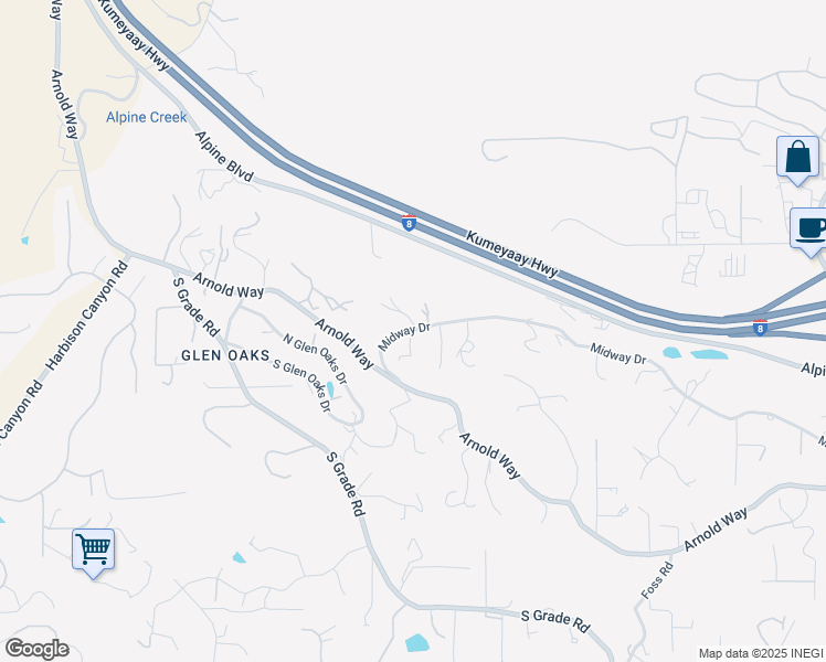 map of restaurants, bars, coffee shops, grocery stores, and more near 865 Midway Drive in Alpine