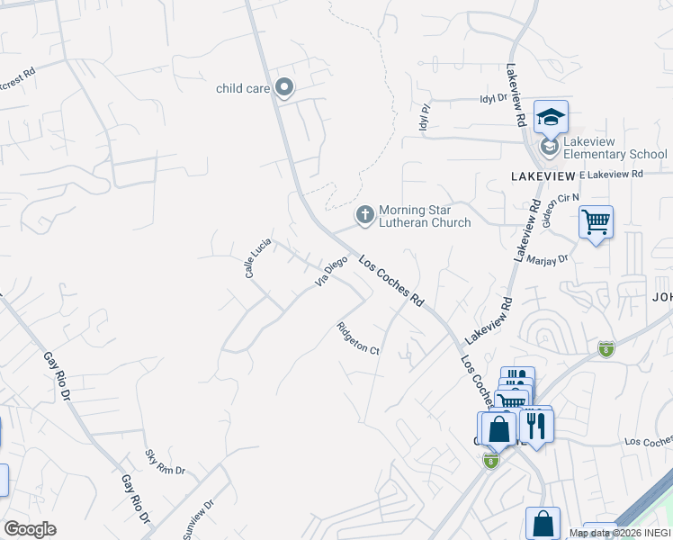map of restaurants, bars, coffee shops, grocery stores, and more near 12679 Ridgeton Drive in Lakeside