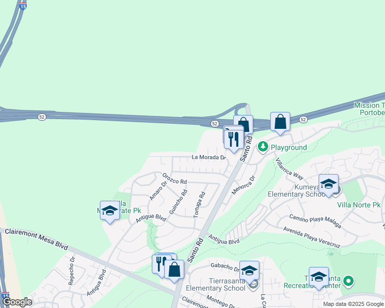map of restaurants, bars, coffee shops, grocery stores, and more near 10456 La Morada Drive in San Diego