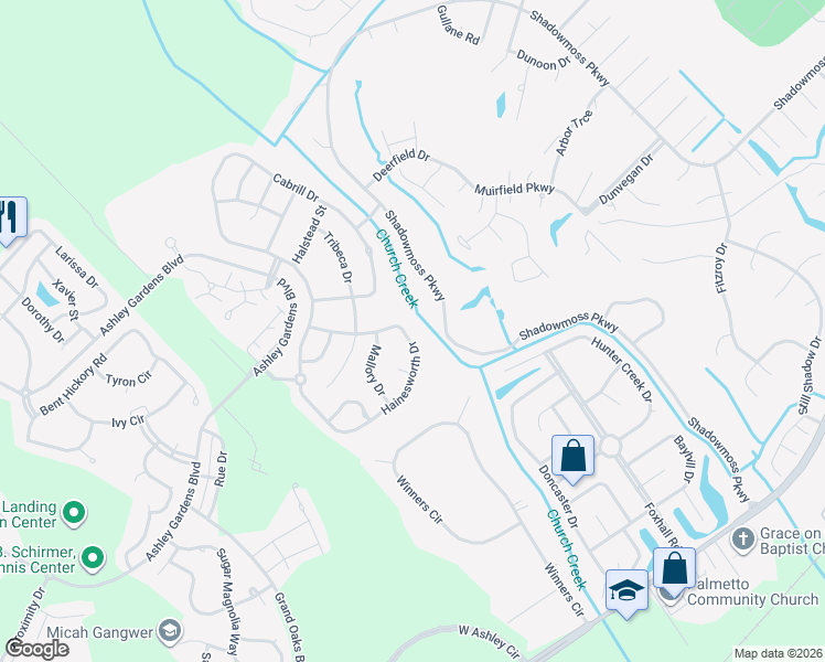 map of restaurants, bars, coffee shops, grocery stores, and more near 470 Hainesworth Drive in Charleston