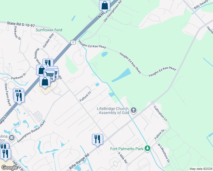 map of restaurants, bars, coffee shops, grocery stores, and more near 2294 Show Basket Way in Mount Pleasant