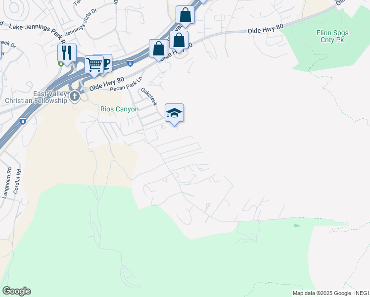 map of restaurants, bars, coffee shops, grocery stores, and more near 14360 Rios Canyon Road in El Cajon