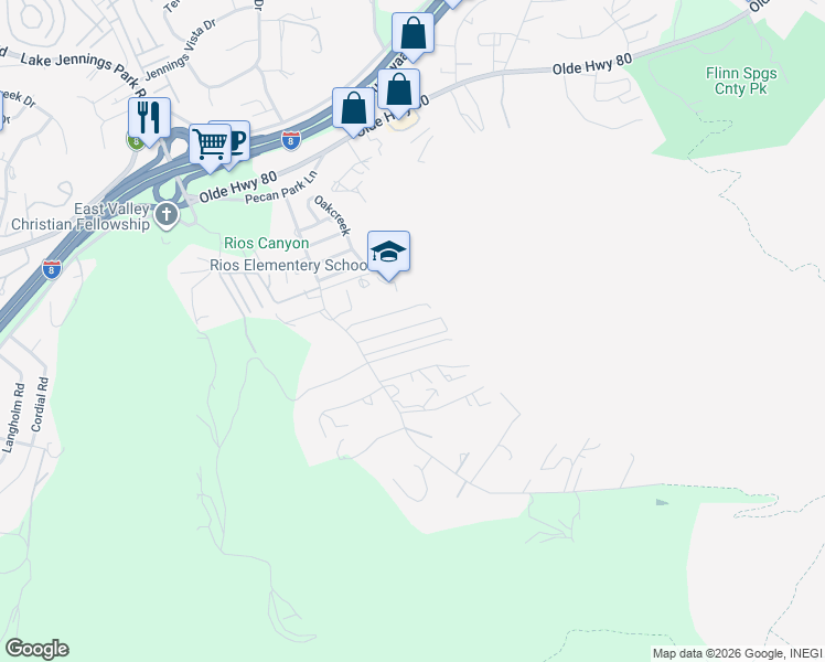 map of restaurants, bars, coffee shops, grocery stores, and more near 14360 Rios Canyon Road in El Cajon