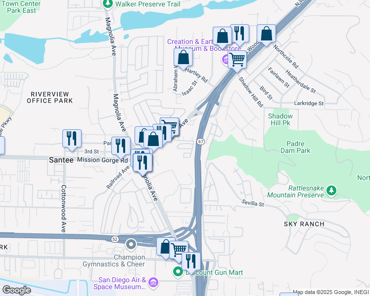 map of restaurants, bars, coffee shops, grocery stores, and more near 10794 Jeanne Terrace in Santee