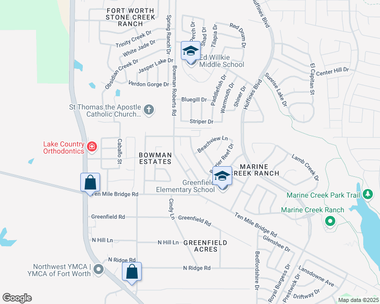 map of restaurants, bars, coffee shops, grocery stores, and more near 5861 Pearl Oyster Lane in Fort Worth