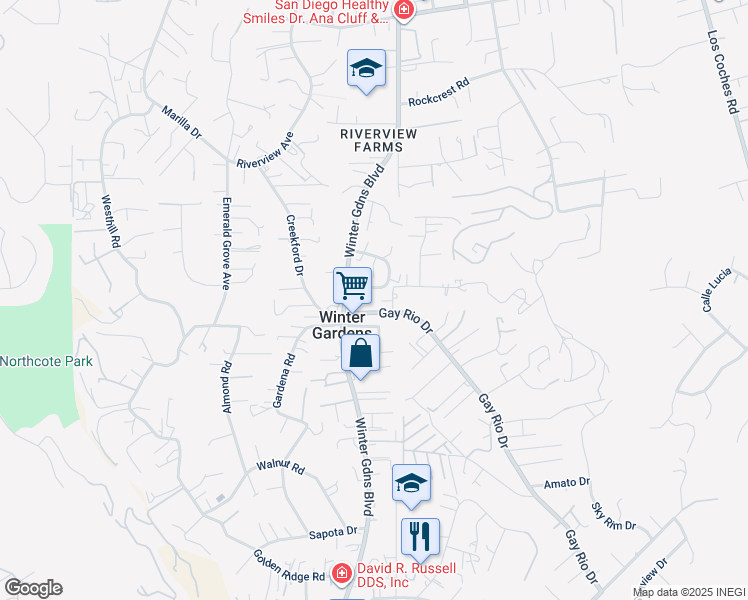 map of restaurants, bars, coffee shops, grocery stores, and more near 8933 Fair Lane in Lakeside