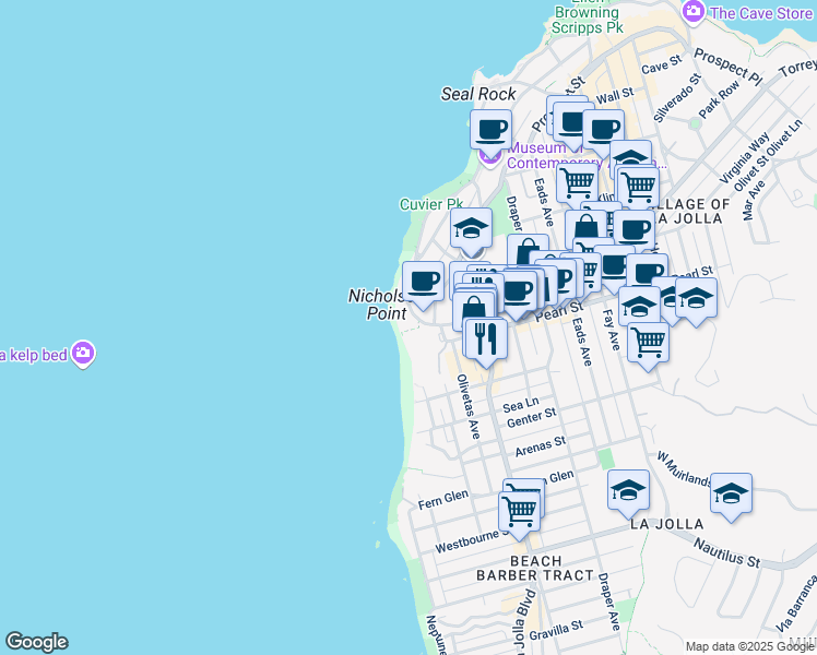 map of restaurants, bars, coffee shops, grocery stores, and more near in San Diego County