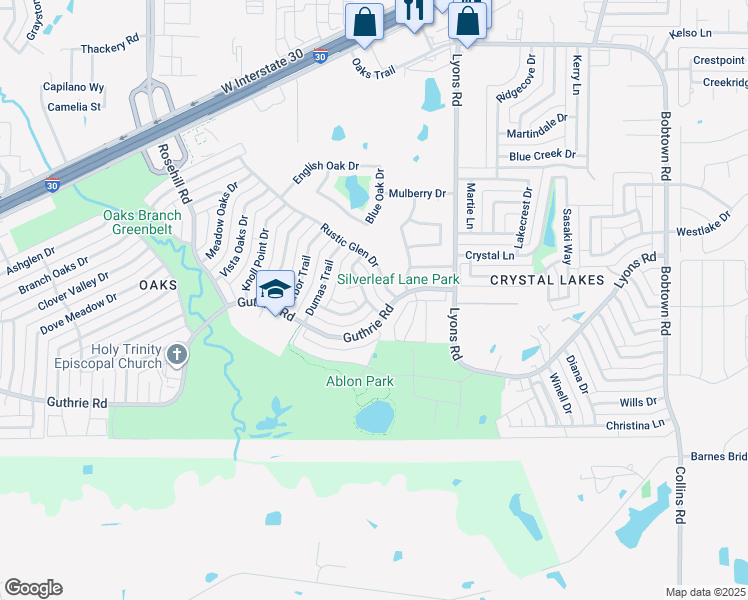 map of restaurants, bars, coffee shops, grocery stores, and more near 3810 Acorn Green Drive in Garland