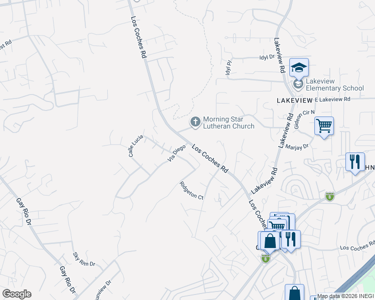 map of restaurants, bars, coffee shops, grocery stores, and more near 8971 Ridgeton Lane in Lakeside