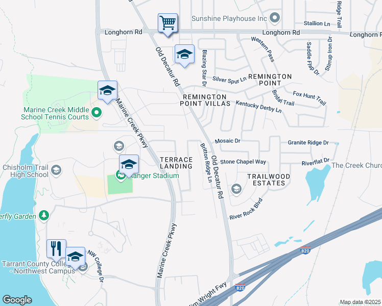 map of restaurants, bars, coffee shops, grocery stores, and more near 5324 Austin Ridge Drive in Fort Worth