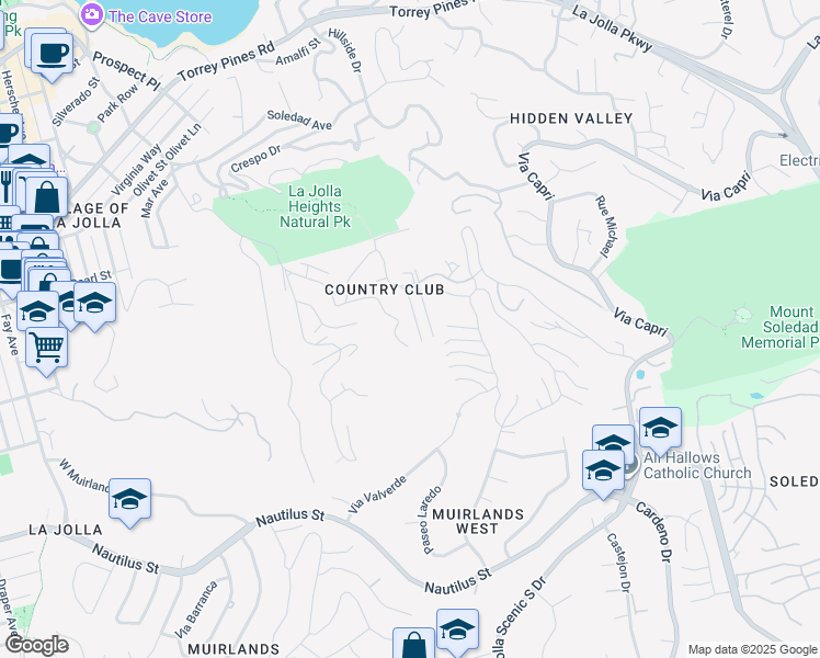 map of restaurants, bars, coffee shops, grocery stores, and more near 7170 Encelia Drive in San Diego