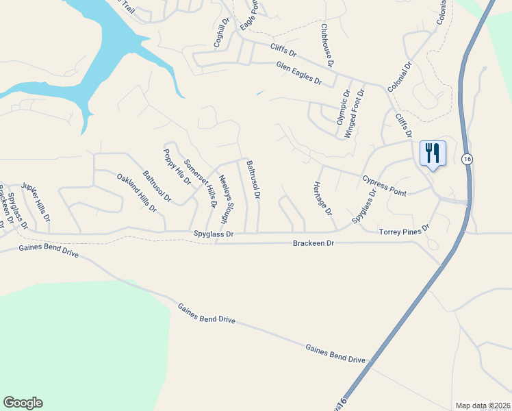 map of restaurants, bars, coffee shops, grocery stores, and more near 110 Pinehurst Drive in Graford