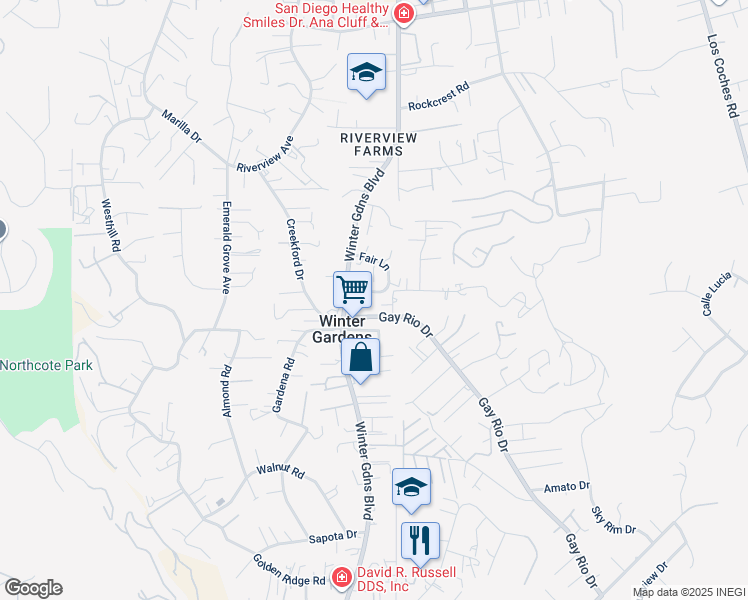 map of restaurants, bars, coffee shops, grocery stores, and more near 8935 Fair Lane in Lakeside