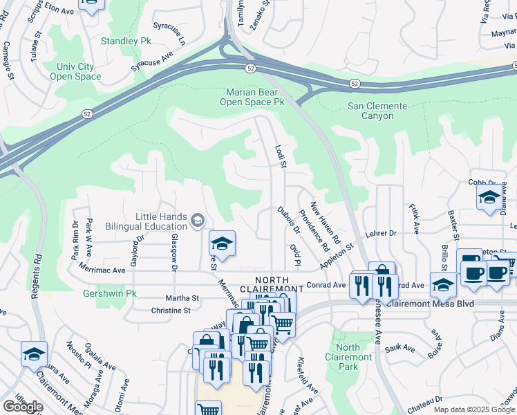map of restaurants, bars, coffee shops, grocery stores, and more near 5166 Galt Way in San Diego
