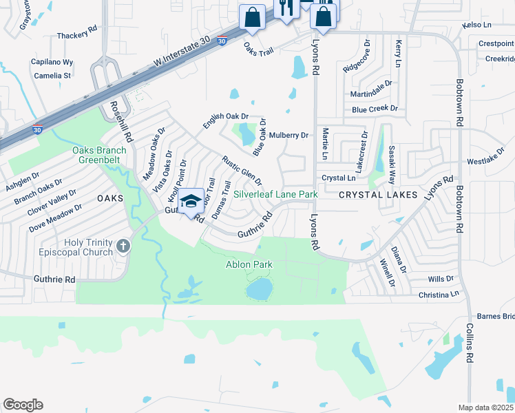 map of restaurants, bars, coffee shops, grocery stores, and more near 3810 Acorn Green Drive in Garland