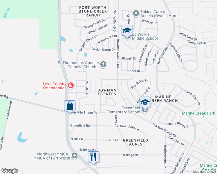 map of restaurants, bars, coffee shops, grocery stores, and more near 6209 Skyway Court in Fort Worth