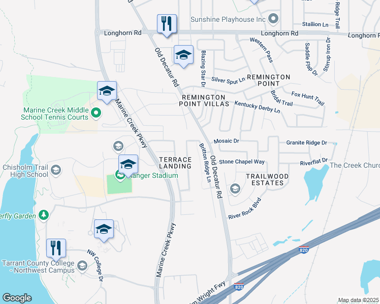 map of restaurants, bars, coffee shops, grocery stores, and more near 5324 Austin Ridge Drive in Fort Worth