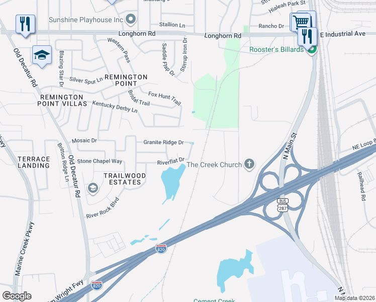 map of restaurants, bars, coffee shops, grocery stores, and more near 520 Riverflat Drive in Fort Worth