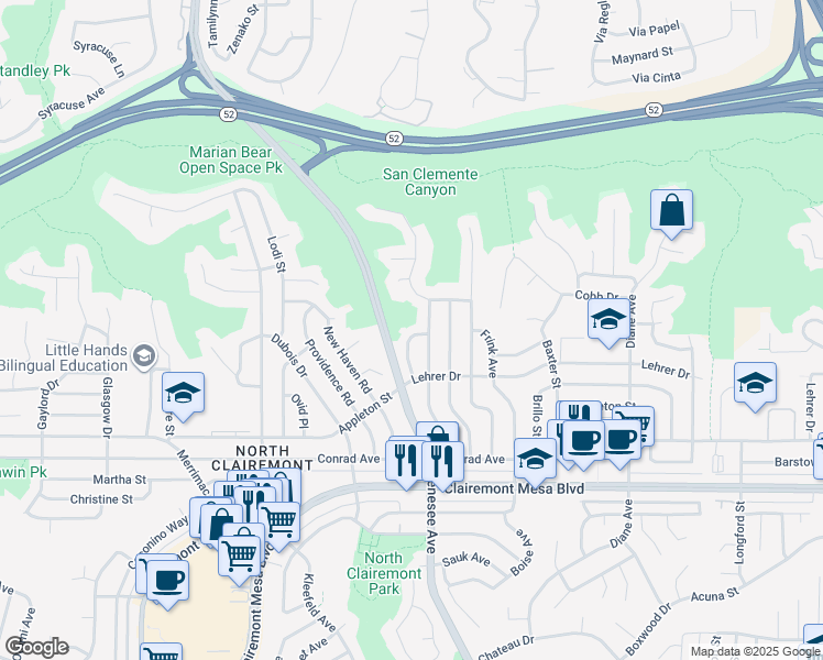 map of restaurants, bars, coffee shops, grocery stores, and more near 5174 Uniontown Road in San Diego
