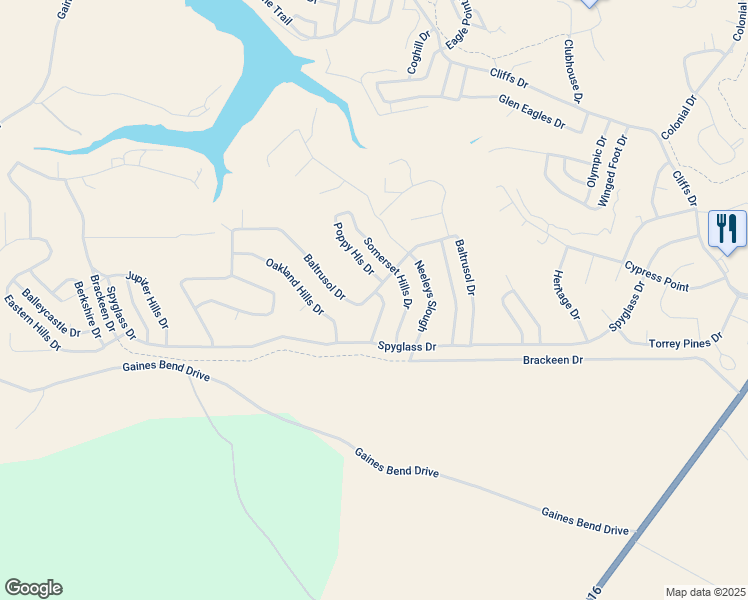 map of restaurants, bars, coffee shops, grocery stores, and more near 465 Baltrusol Drive in Graford