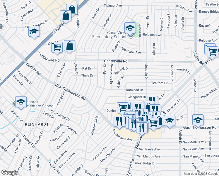 map of restaurants, bars, coffee shops, grocery stores, and more near 2107 Norwood Drive in Dallas