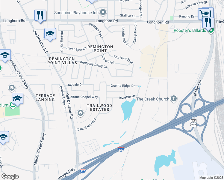 map of restaurants, bars, coffee shops, grocery stores, and more near 736 Tuscany Trail in Fort Worth