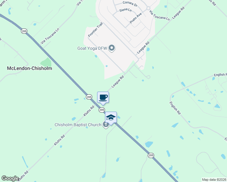 map of restaurants, bars, coffee shops, grocery stores, and more near 260 League Road in Rockwall