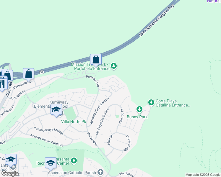 map of restaurants, bars, coffee shops, grocery stores, and more near 11350 Camino Playa Cancun in San Diego