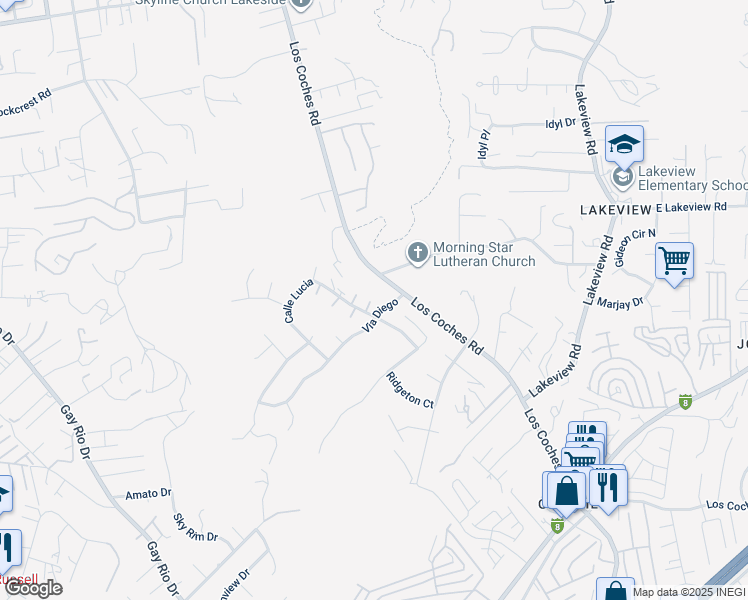 map of restaurants, bars, coffee shops, grocery stores, and more near 9055 Calle Lucia in Lakeside