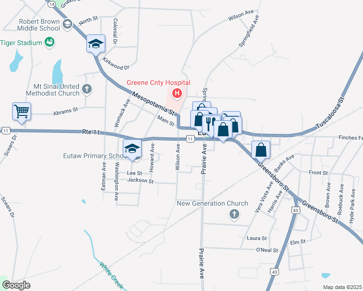 map of restaurants, bars, coffee shops, grocery stores, and more near 244 Wilson Avenue in Eutaw