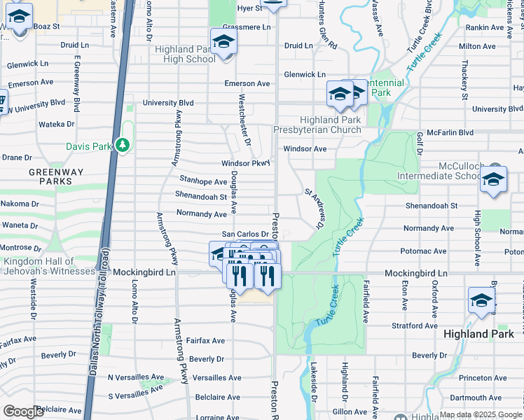 map of restaurants, bars, coffee shops, grocery stores, and more near 4118 Normandy Avenue in Dallas