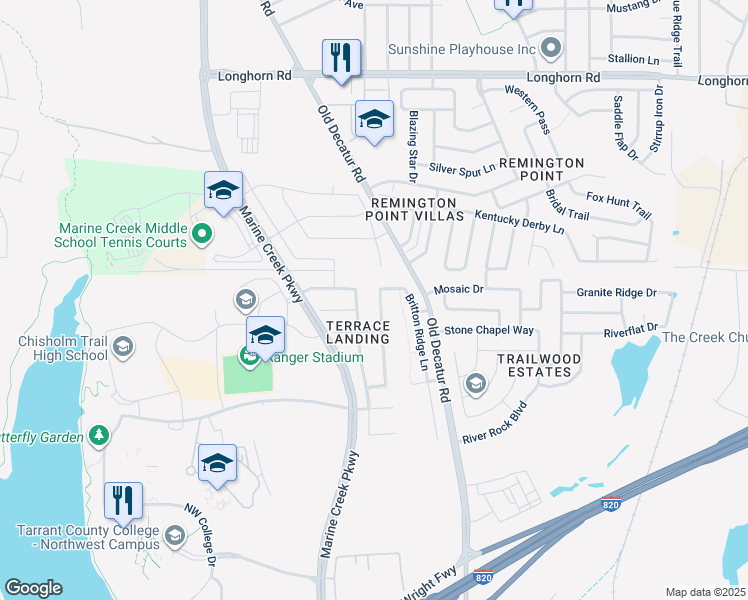 map of restaurants, bars, coffee shops, grocery stores, and more near 5413 Austin Ridge Drive in Fort Worth