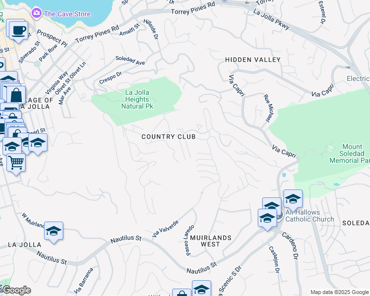 map of restaurants, bars, coffee shops, grocery stores, and more near 7191 Encelia Drive in San Diego
