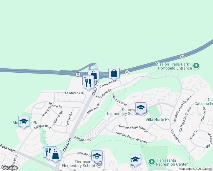 map of restaurants, bars, coffee shops, grocery stores, and more near 10670 Portobelo Drive in San Diego