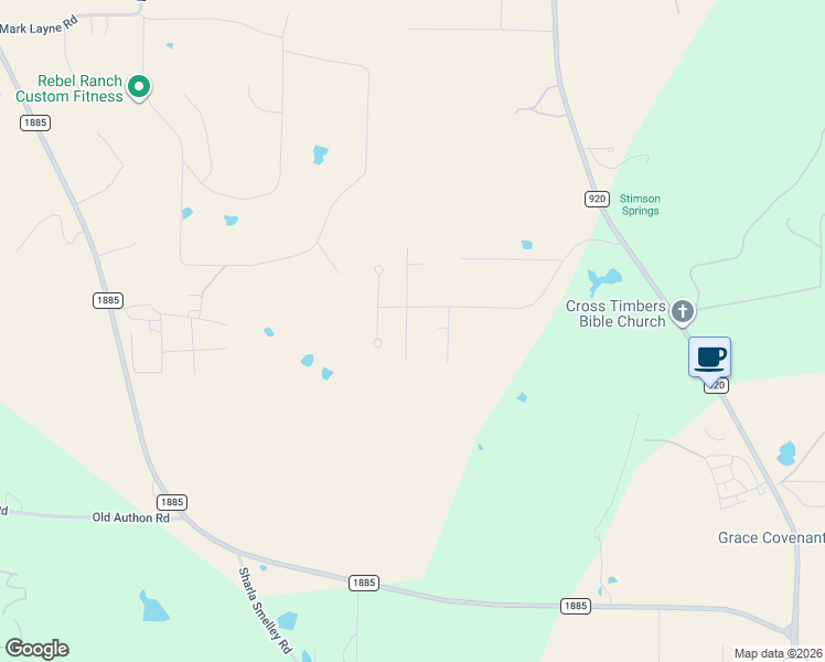 map of restaurants, bars, coffee shops, grocery stores, and more near 317 South Blue Jay Court in Weatherford