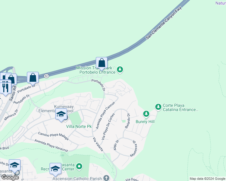 map of restaurants, bars, coffee shops, grocery stores, and more near 11310 Camino Playa Cancun in San Diego