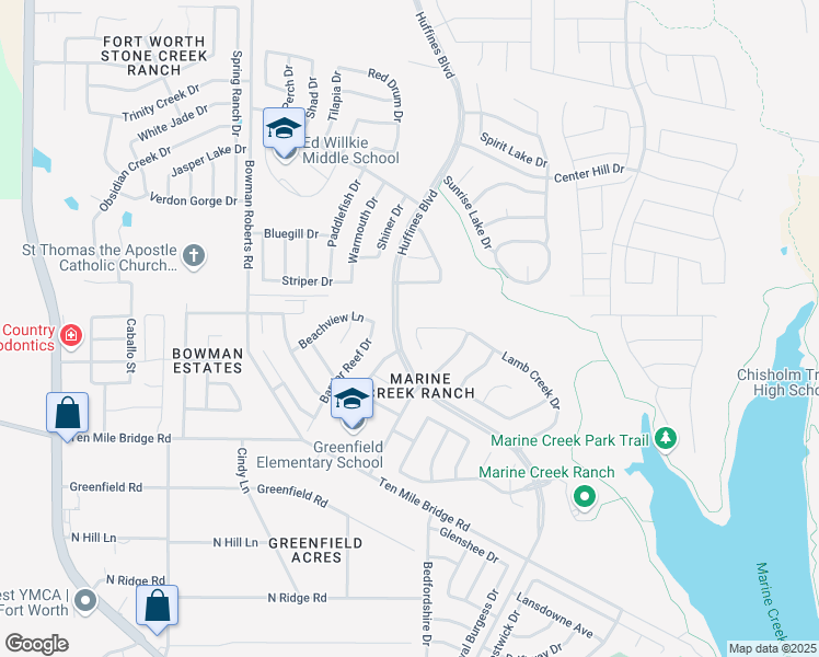 map of restaurants, bars, coffee shops, grocery stores, and more near 6208 Lamb Creek Drive in Fort Worth