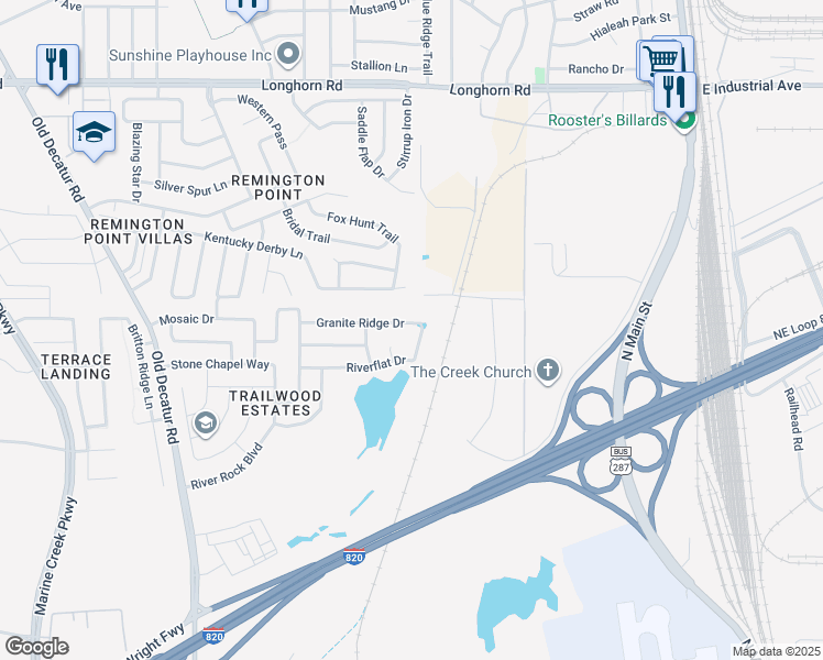 map of restaurants, bars, coffee shops, grocery stores, and more near 617 Granite Ridge Drive in Fort Worth