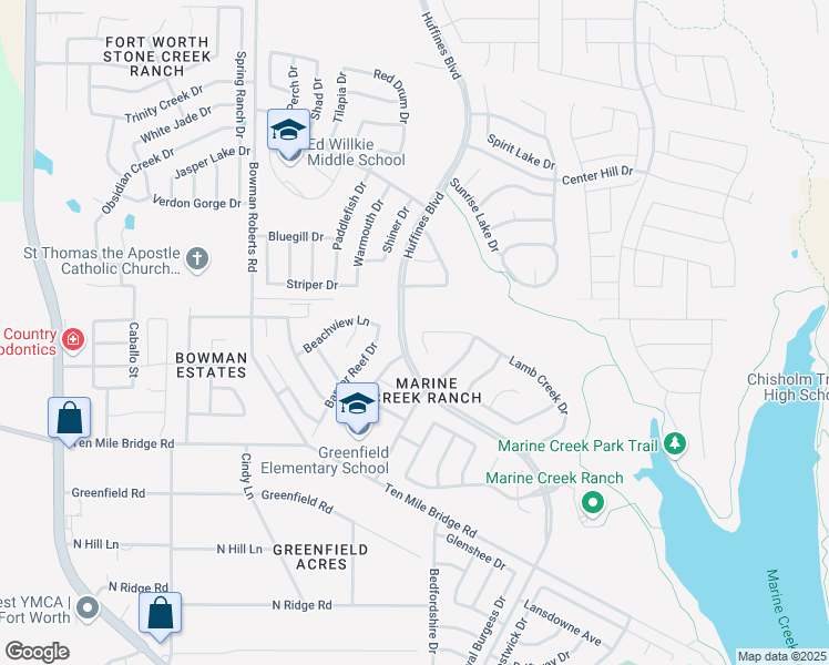 map of restaurants, bars, coffee shops, grocery stores, and more near 6200 Lamb Creek Drive in Fort Worth