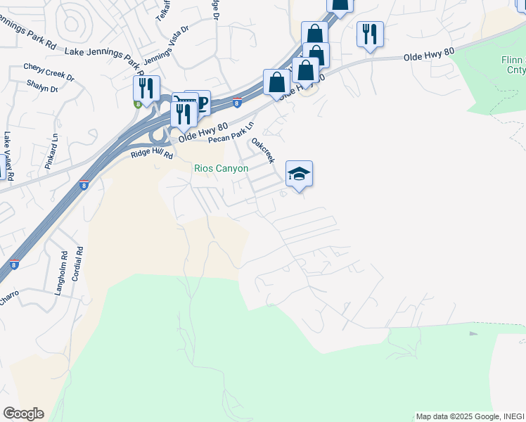 map of restaurants, bars, coffee shops, grocery stores, and more near 14204 Legacy Lane in El Cajon