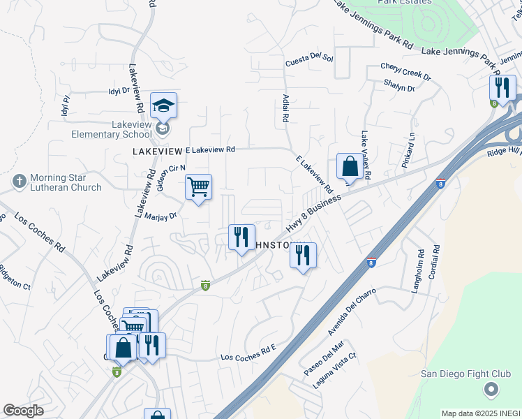 map of restaurants, bars, coffee shops, grocery stores, and more near in Lakeside