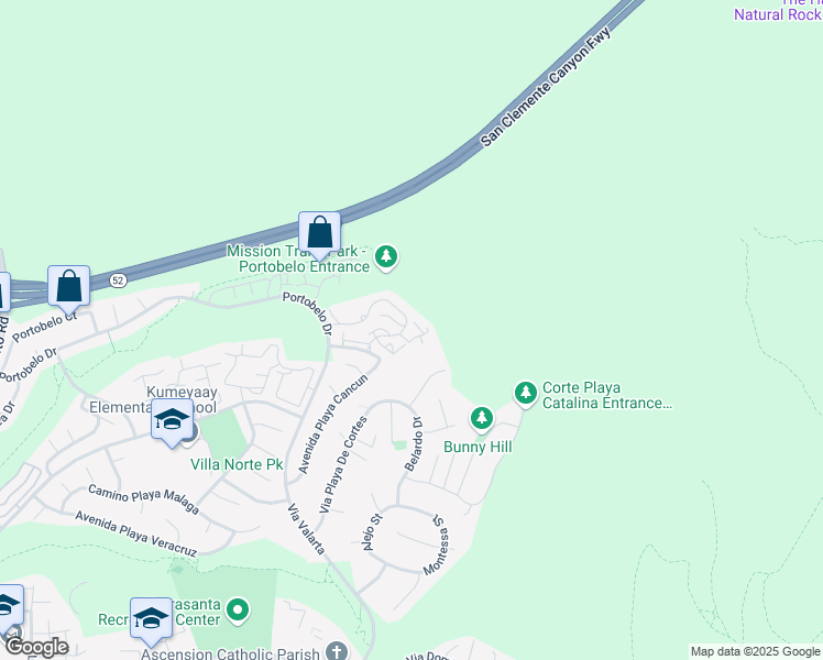 map of restaurants, bars, coffee shops, grocery stores, and more near 11360 Camino Playa Cancun in San Diego