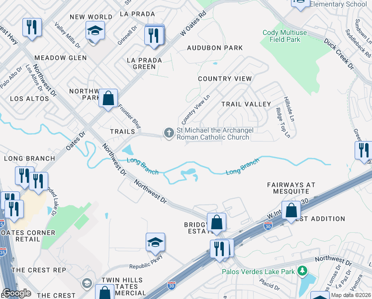 map of restaurants, bars, coffee shops, grocery stores, and more near 834 Pebble Beach Drive in Garland