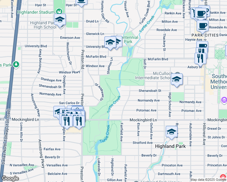 map of restaurants, bars, coffee shops, grocery stores, and more near in Dallas
